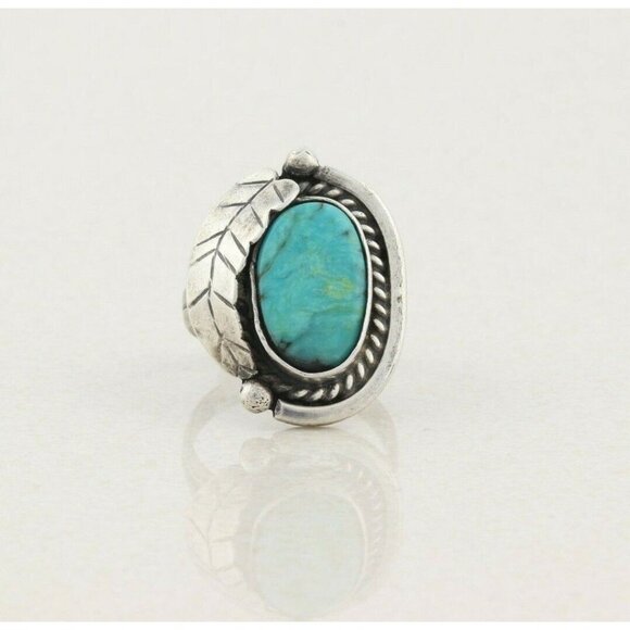 Sterling Silver Blue Turquoise Leaf Ring Size 7 1/2 - Picture 6 of 7